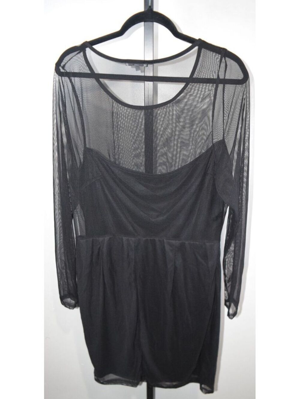 Charlotte Russe Plus Black Mesh Overlay Long Sleeve Bodycon Dress Size 2X Goth